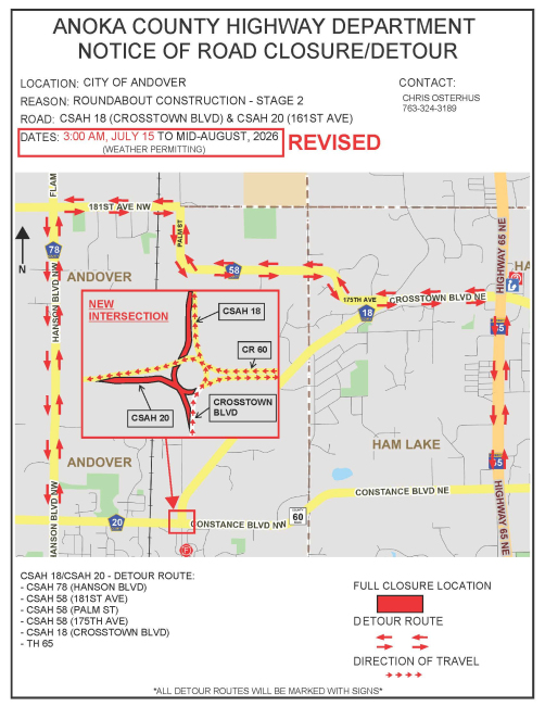 Crosstown Blvd & 161st Avenue Closure/Detour