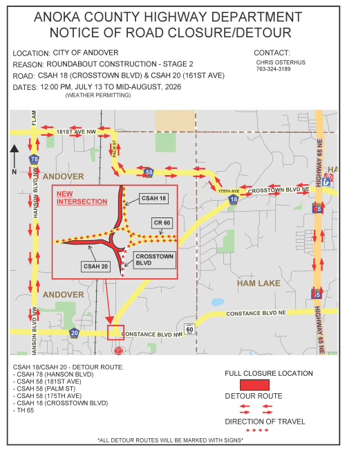 Crosstown Blvd & 161st Avenue Closure/Detour